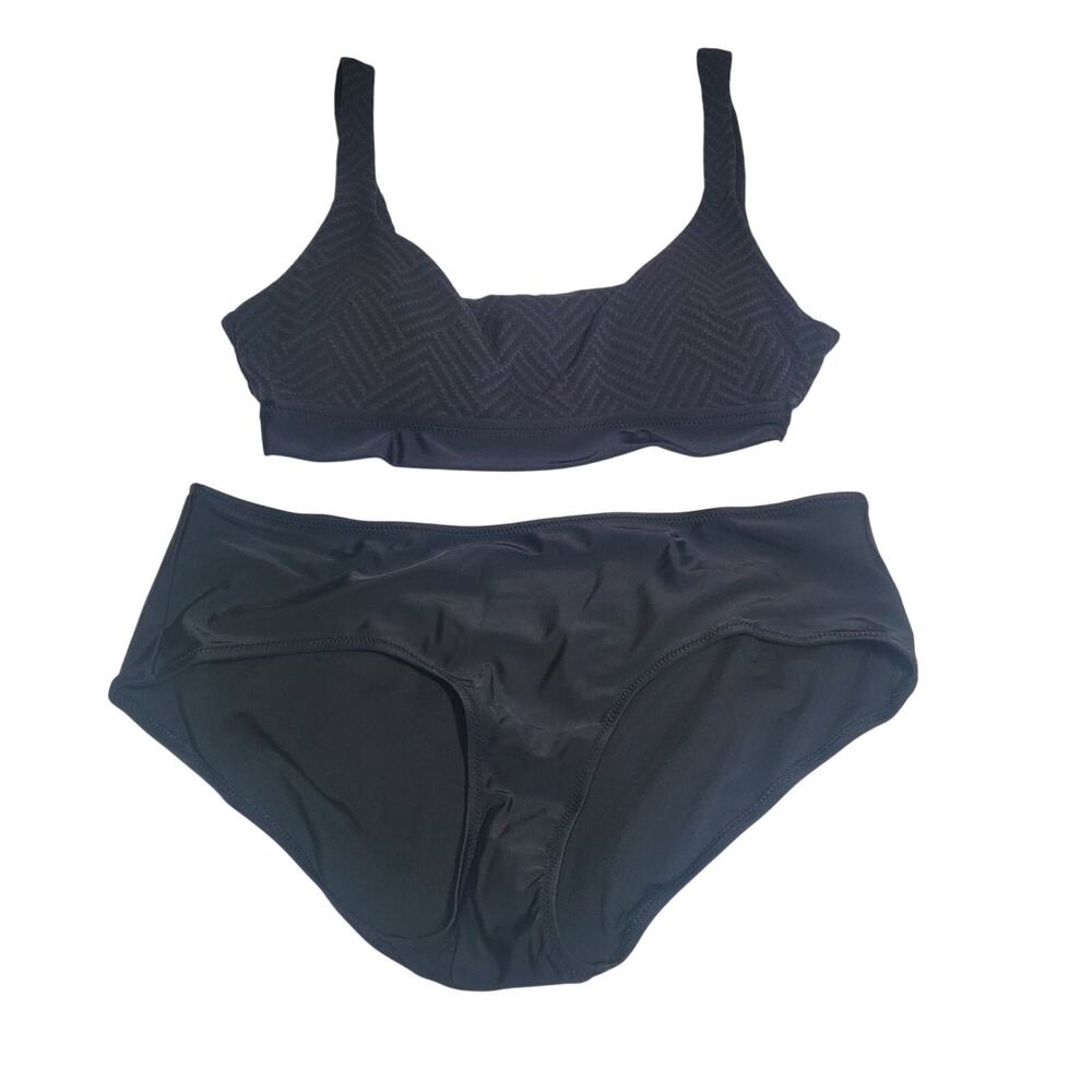 Aerie Black Swim Bikini FULL Set Scoop Top Solid Color Women's Large NEW